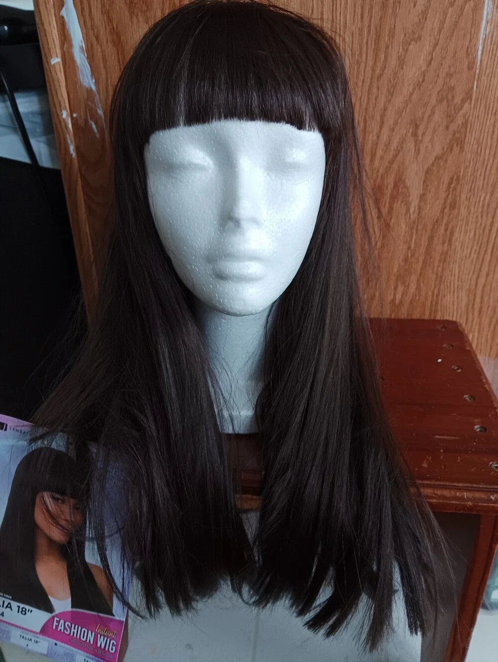Fashion Wig Long Straight Dark Brown with Bangs - Women Hair